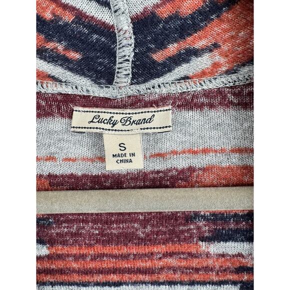 Lucky Brand Aztec Drape Cardigan Sweater Womens Small Gray Maroon Rust - Picture 7 of 14